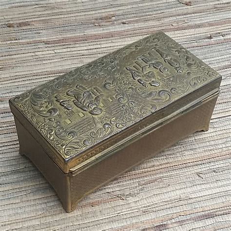 antique large embossed metal cigarette box|vintage cigarette case 1940s.